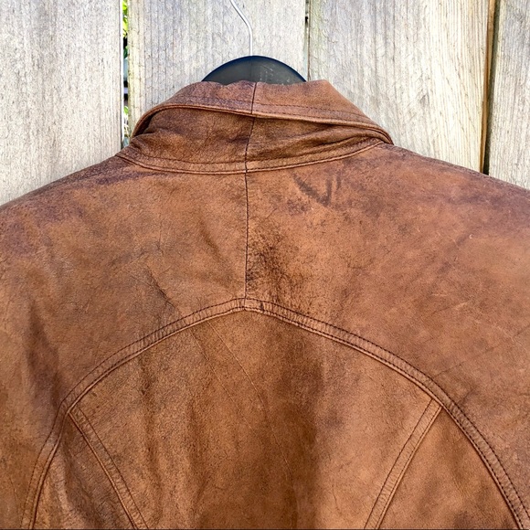 Adventure Bound | Vintage 80s Brown Leather Raglan Waist Length Jacket Sz L - Picture 11 of 11